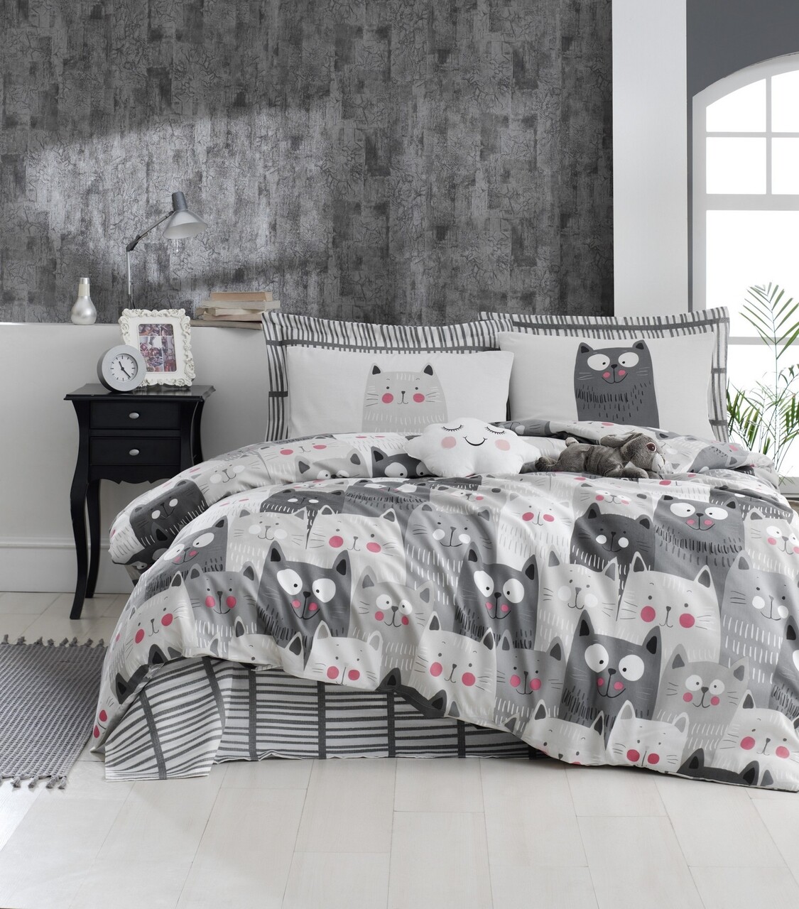 Lenjerie de pat dubla king size, Eponj Home, Duvarda Kediler 143EPJ51905, 3 piese, amestec bumbac, multicolor - imagine 5